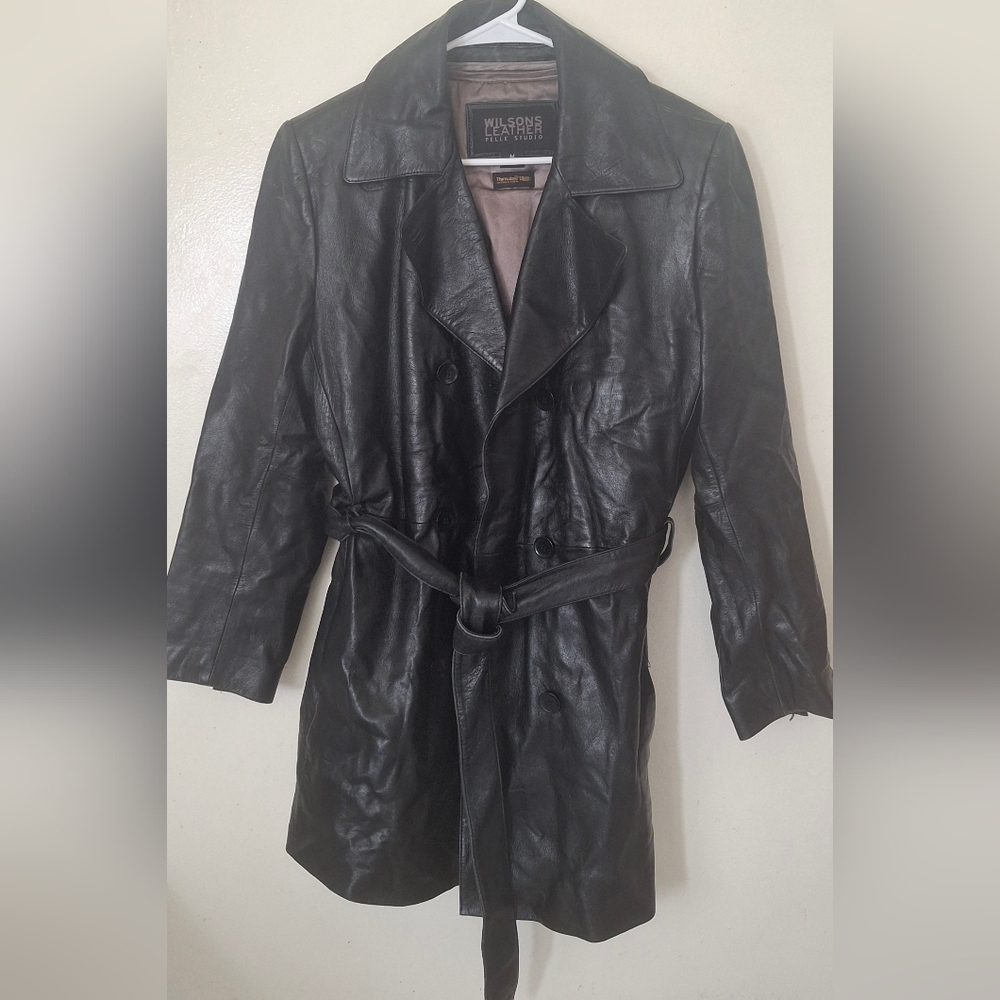 Wilsons Leather Black Trench Coat